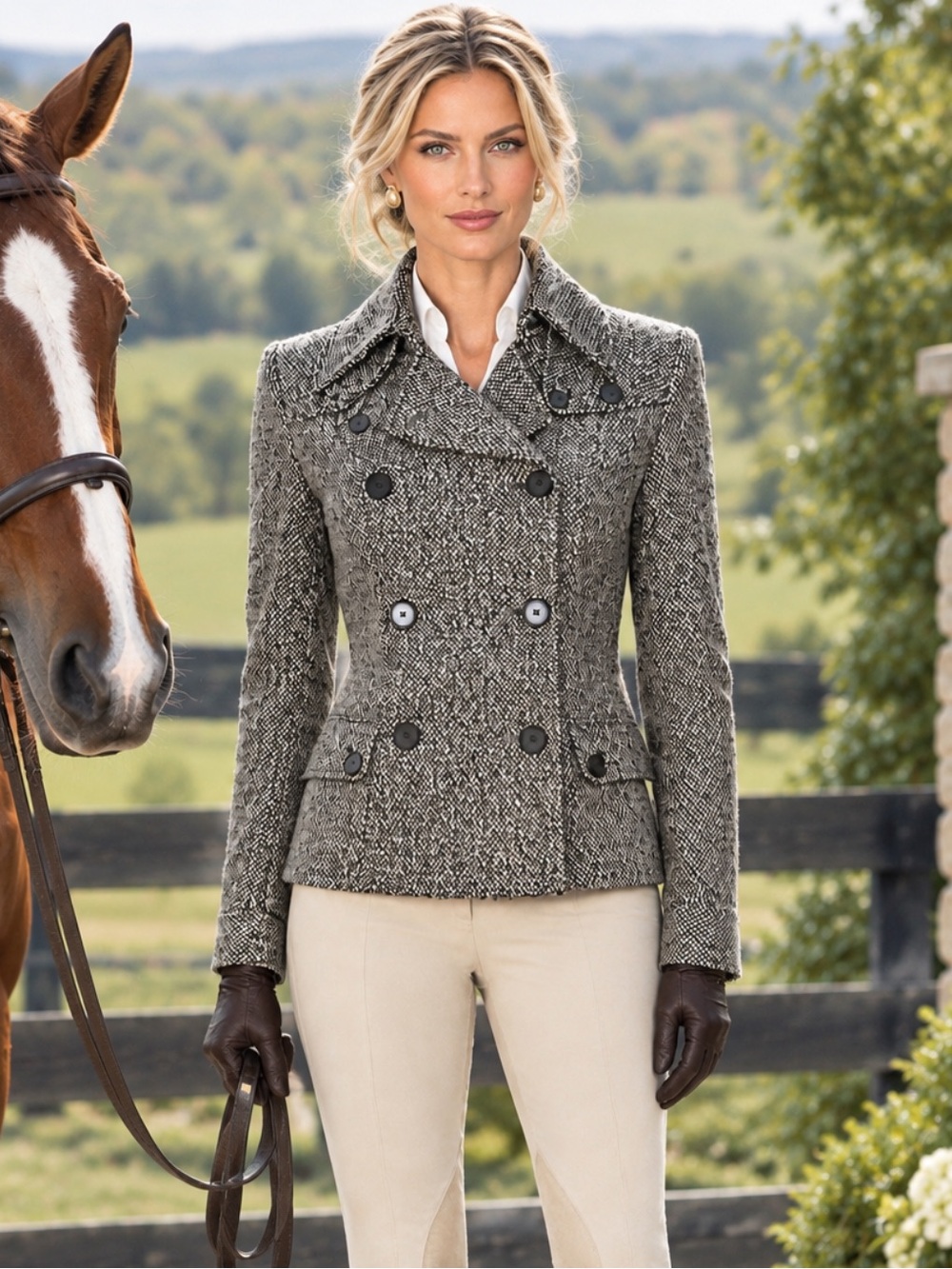Lauren Ralph Lauren Wool Silk Blend Houndstooth Double Breasted Jacket NWOT